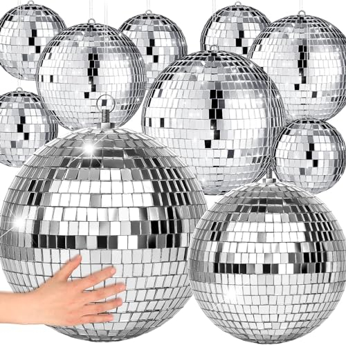 17-teiliges Discokugel-Dekor: Mini-Spiegel, verschiedene Größen, hängende Spiegel, Discokugel-Sets – Silber-Party-Ornamente für Bühne, Club, Abschlussball, Requisiten, 70er-Jahre, Hochzeiten