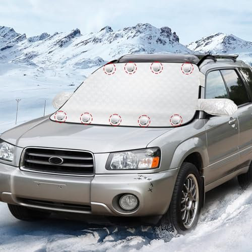 NexusNurture Car Windscreen Covers Frost - Ultra Thick Windshield Covers with 9 Built-in Magnets & Side Wing Mirror Cover, Dust Water Resistent Sun Ice Snow Magnetic Car Cover (146×109cm)