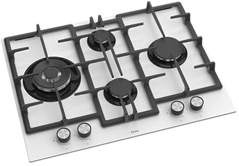 Ferre ED076W - 65cm Built-in Gas Hob - 4 Burners - Cast Iron Pan Supports - White Glass Body