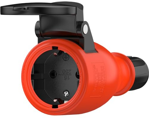 RedStar24 Conector 230V IP54 - Clavija Enchufes Robustos, 3 Polos, Goma y Plástico, Negro Rojo | Cubierta Automática con Resorte, Operación con Una Mano | Ideal para Aplicaciones Exteriores