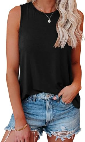 AirMood Womens Casual Cami Tank Tops Loose Fit Summer Sleeveless Camisole Vest Tshirts (Black,L)