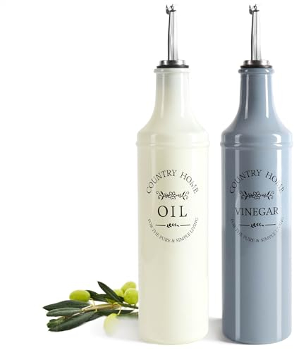 com-four® Set di bottiglie da 2 pezzi per olio e aceto - bottiglie di vetro colorato con beccuccio in acciaio inossidabile, sportello e tubo di ventilazione (2 parti - bottiglie)