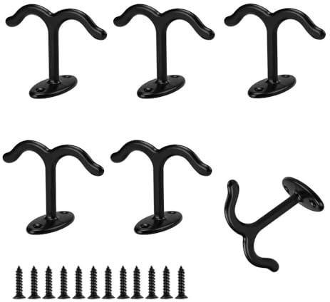 Niaciswe Deckenhaken Schwarz 6 Stück Haken Decke Kleider-Haken Garderoben-Haken Garderobenhaken Vintage Kleiderhaken Schwarz Doppelt Wandhaken Schraubbefestigung Top Wandhaken Garderobenhaken Schwarz