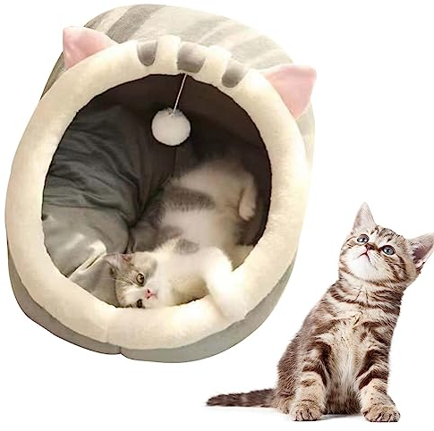 Moreeulsi Katzenhaus | Outdoor Pet House, Katzenbett Höhle, Katzenhöhle Katzenbett Mit Hängespielzeug Und Wattepad, Waschbare Halbgeschlossen Katzenzelt Katzenkorb Katzenhäuschen Betten Zum Schlafen