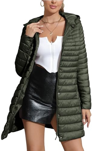 Geschallino Chaquetas para Mujer Talla Grande Acolchada Largo Ligera Abrigo con Capucha 7148APlus Verde XL