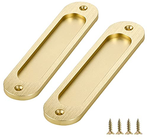 Sicheii 2 Pack Barn Door Handles 6 Inch, Sliding Barn Door Pull Handle, Recessed Door Finger Pull, Rustic Flush Barn Door Handle, Round Corner for Closet Drawer Cabinet Cupboard (Gold)