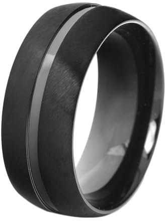 Bishilin Ring Herren Personalisiert, Ringe Edelstahl 8MM Gebürstet mit Rille Bandring Partnerringe Hochzeit Ring Nickelfrei Schwarz Größe 60 (19.1)