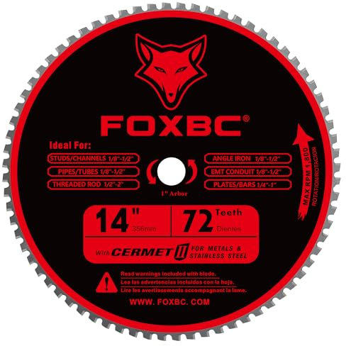 FOXBC 14 Inch Metal Steel Cutting Saw Blade 72 Tooth for Evolution 14 Inch Chop Saw and Other, Cermet Carbide Up to 5X Longer Life