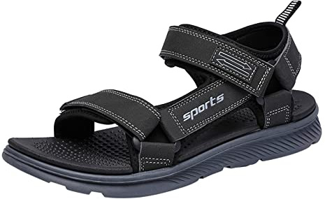 vejtmcc Sandales orthopédiques larges pour homme - Pour fasciite plantaire - Pieds gonflés - Sandales de trekking ouvertes en cuir pour homme - Plage d'été - Sandales de randonnée - Chaussures de