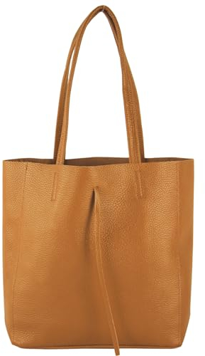 modamoda de - T253 - Ital. Henkeltasche mit Innentasche aus Leder, Farbe:Cognac hell