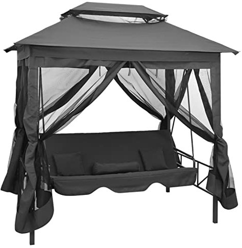 LAPOOH Gartenschaukel mit Bettfunktion und Dach, Hollywoodschaukel, Gartenschaukel Für Erwachsene, Schaukelbank, Hollywood Schaukeln, 220×160×240 cm Stahl