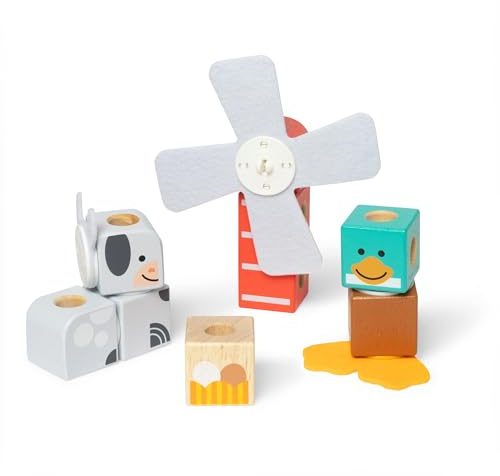 Melissa & Doug - Blockables - Amis De La Ferme 16 Pièces - Jouet en Bois | Blocs En Bois À Assembler - Jeu De Construction Enfant - Jouet D'Activité, De Développement Et Apprentissage - Dès 2 Ans