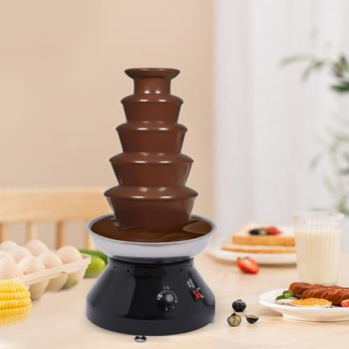 WindWilder 5 Tier Chocolate Fountain Commercial Hot Chocolate Fondue Tower 230W 220V, Schoko Brunnen aus Edelstahl für Dessertläden, Restaurants, Partys, Hochzeiten, 33x33x61.3cm (Schwarz)