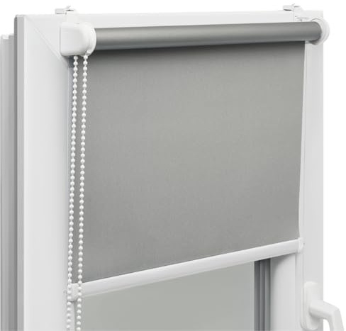 Verdunklungsrollo ohne Bohren klemmfix – Thermorollo Blackout für Innen – Fensterrollo mit Sichtschutz, Hitzeschutz & Kettenzug – 40 x 150 cm – Grau – Voppi