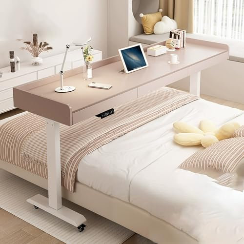 DSEWTEZXI Elektrisch Kreuzbetttisch for Das Heimbür auf Rollen, höhenverstellbar Schlafzimmer betttisch mit Schublade, Mobiler Laptop Schreibtisch über Bett, Krankenhaus Rollender Bett Tisch.