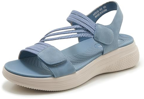 SMajong Sandales Sport Femme Sandale Orthopédiques Confortable Bout Ouvert Été Chaussures de Randonnée Scratch Sandales Compensées Bleu 38 EU