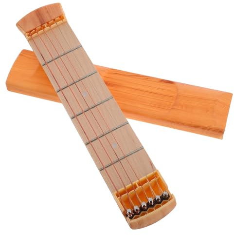 Portabler 6-bund Tasche Gitarrenübungshals für Anfänger | Braune Holzmaserung, Kunststoff Holz Kombination, Kompakt und Leicht für Camping und Partys