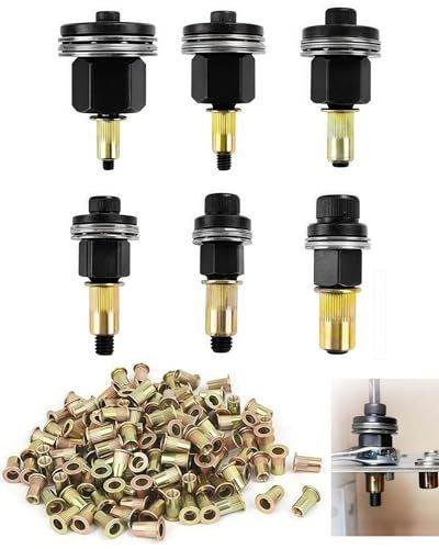 186 Pièces Écrous à tête de Rivet à Main, Convient au Kit de Tête de Rivet à Main M3 M4 M5 M6 M8 M10, Acier Riveteuse Pneumatique Ecrou a Sertir, Riveteuse Manuelle Adaptateur Riveteuse