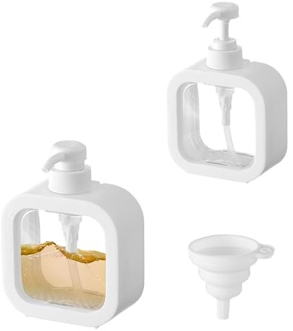 yolzhxe 2 stycken tvåldispenser, 500 ml plastpumpdispenser med tratt, liten transparent tvåldispenser, vit återanvändbar lotiondispenser för badrum kök schampo dusch balsam lotions