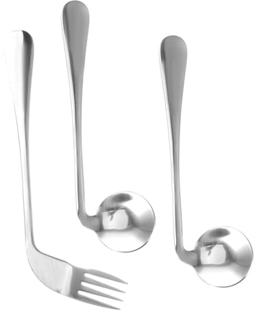 EXAOMBLE 1ensemble Ustensiles De Repas Ergonomiques Pour Personnes Âgées Cuillère Et Fourchette Courbées Aide à Alimentation Pour Patients Lit Inoxydable Durable Et Sécurisé
