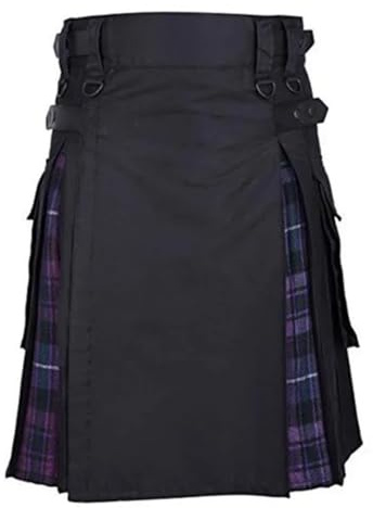 MTKSFDC Kilt escocés Kilts utilitarios Escoceses híbridos de algodón y tartán Negros, de Talla Grande, con Correas de Cuero for Hombre(Purple,M)