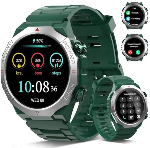 Qecnato Smart Watch, Military Smartwatch Answer/Make Calls, 110+ Sports Modes Fitness Watch with Sleep Monitor, IP68 Waterproof Activity Tracker for Android IOS, Green