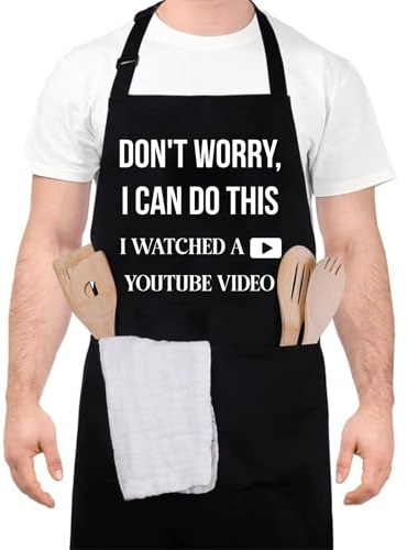 saerryor Funny Aprons for Men-DON'T WORRY, I CAN DO THIS，BBQ Apron with Large Pockets, Men's Cooking Apron, Funny Gift for Men, Husband, Dad, Grandad