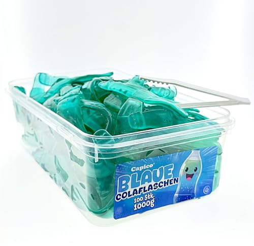Capico Blaue Colaflaschen Fruchtgummi (1000g) in Dose, Halal
