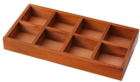 MagiDeal Wooden Divided Storage Box 8 Grid Countertop Organization, Sorting Tray, Divided Organizer for Trinkets Mini Flowerpots, Brown