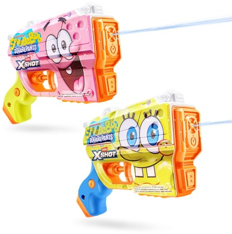 XSHOT Water Spongebob Jr Fast-Fill Water Blaster (2 Pack) by ZURU – Kid-Sized Water Blaster with Spongebob Design, Fast-Fill Tech, 30ft Range & 150ml (5 fl. oz.) Tank