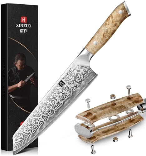 XINZUO 8.3 Inch Kiritsuke Chef Knife,67 Layers 10Cr15Comov High Carbon Steel Sharp Kitchen Cutting Knife,for Meat,Fruits,Vegetables,Comfortable Ergonomic Full Tang Figured Sycamore Wood Handle