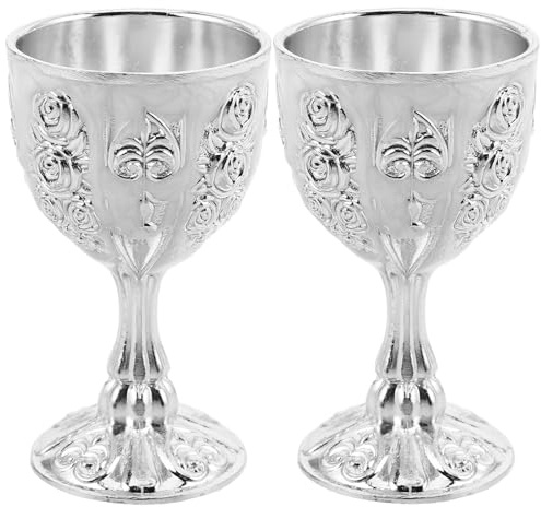 Zerodeko Lot de 2 Tasses de Dégustation Chinoise en Alliage Argenté, Finition Lisse, Prise Confortable, Style Rétro Vintage pour Cocktail et Décoration de Bar à Domicile