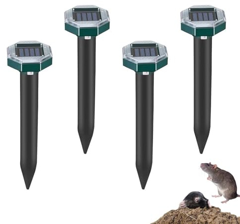 Ultraschall Maulwurf Vertreiber, 4 Stück Wühlmaus Vertreiben Solar Maulwurfschreck, Wühlmausschreck für Anti Maulwurf, Gopher, Schlangen, Wühlmäuse