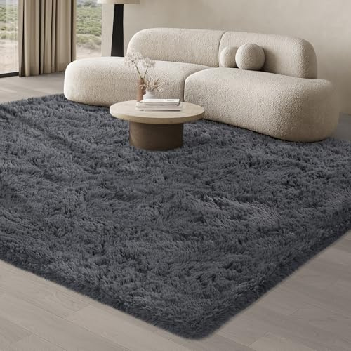 JOJOSEE Hochflor Teppich Wohnzimmer 200 x 300 cm Grau | Anti-Rutsch Wohnzimmerteppich Waschbarer Flauschiger Teppich für Schlafzimmer & Kinderzimmer