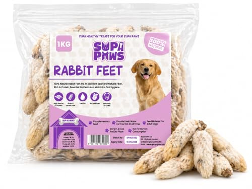 100% Natural 1Kg Rabbit Feet with Fur for Dogs Air Dried Pet Treat for Dog Hypoallergenic Grain, Gluten Free Dog Chews, Alternative Rabbit Ears Crunchy Treat for Puppy Adult & Seniors Dog Snacks Food