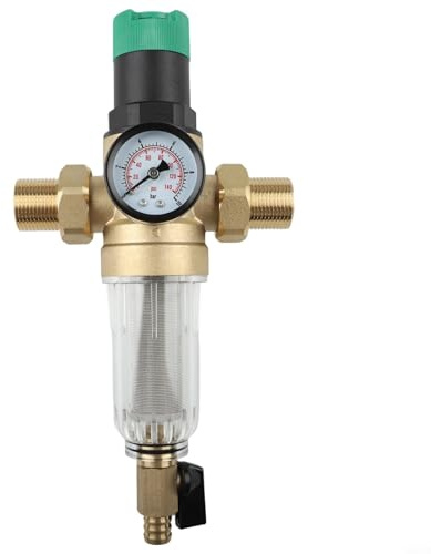Gettimore 1 x 3/4 Zoll Druckregler mit Rücklauffilter für saubere Wasserversorgung, Messingkörper, 40 Mikrometer Edelstahlsieb, kompatibel mit Haushalts-Sanitärsystemen