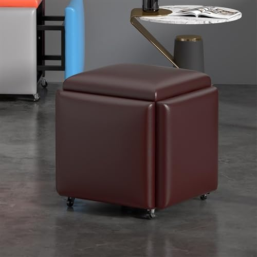 5-in-1 Ottomane mit Schwenkrädern verwandelbar für Wohnzimmer, Schlafzimmer & Büro - Braunes Leder 45 cm Größe - Vielseitige Aufbewahrungs- & Sitzlösung