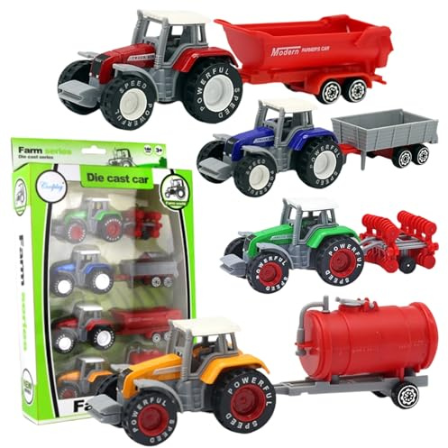 Yhjxly Juego de tractor de juguete 4 en 1, juego de tractor multifuncional para granja, vehículos de construcción, cabina extraíble para niños a partir de 3 años, interior y exterior