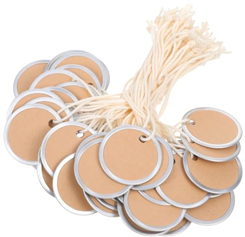 50Pcs Metal Rim White Key Tags 1.2 Inches Blank Labeling Tags Round Blank Paper Tag with Knotted Strings White Gift Tag Round Name Brand Shipping Label for Pricing Gift Jewelry Clothing Presents