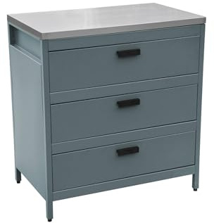 sweeek - Cuisine d'extérieure en acier bleu gris avec 3 tiroirs L80cm
