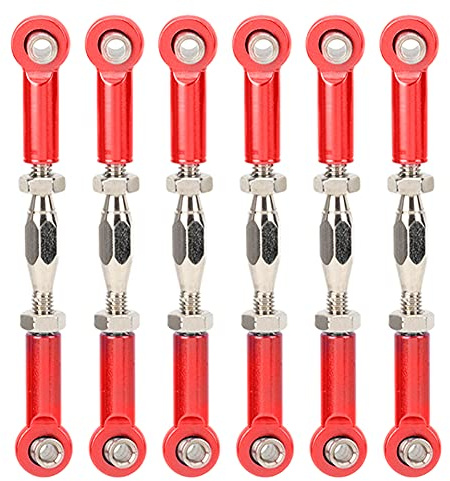 Naroote Adjustable Aluminum Alloy Turnbuckle Rod Linkage for RC Car Models, Durable Upgrade Parts for Most RC Cars, 6Pcs Set for, Easy Installation, for Car Enthusiasts (Red)