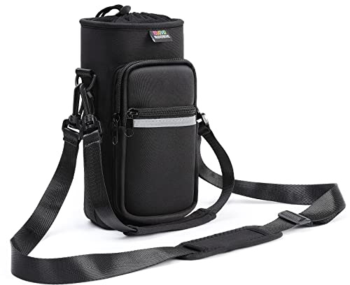 Nuovoware Wasserflasche Tragetasche, 1000ml, Schwarzer | Verstellbare Schulter Hand Strap, 2 Taschen, Neopren Sleeve, Für Wandern Reisen