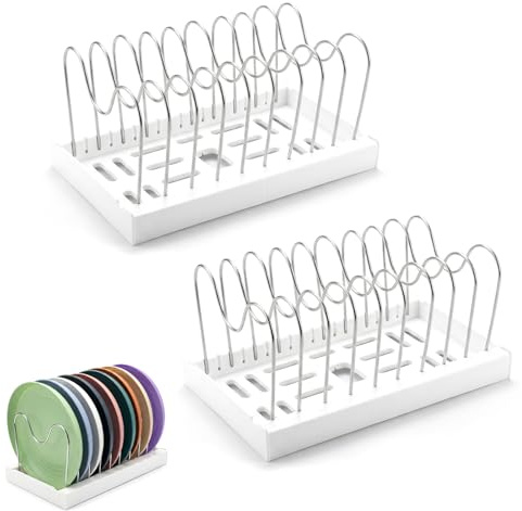 2er Set Pfannenorganizer ausziehbar, 304 Edelstahl Topfdeckelhalter | mit 20 verstellbaren Teilern, küchen organizer für Schrank & Schublade, Halterung für Pfannen, Töpfe & Backbleche, Weiß