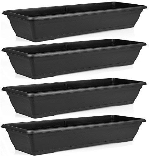 Sohler By Eurotrade W Ltd Rectangular 72cm Large Green Garden Plastic Trough Balcony Planter Flower Plant Pot Tub Window Box (Set Of 4 Black)