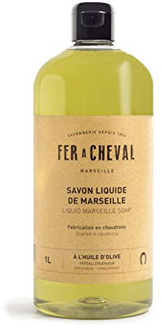 Fer à Cheval - Véritable Savon de Marseille Liquide - Sans Conservateur, et Hypoallergénique, il est Doux pour la Peau des plus Sensibles (OLIVE, 1L)
