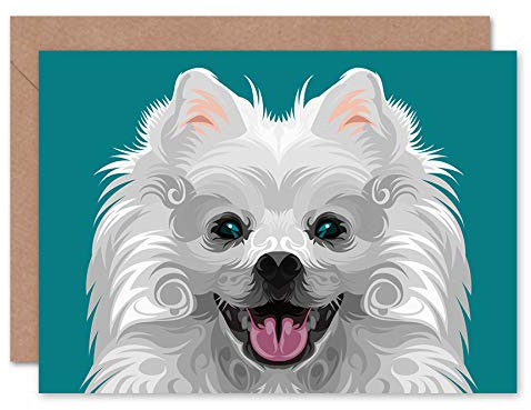 Fine Art Prints Dog Illustration Spitz Swirls Greeting Card With Envelope Inside Premium Quality
