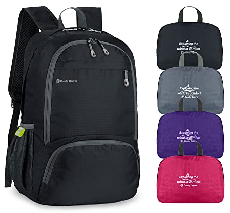 ComfyDegree Ultralight Foldable Hiking Backpack | 30L Packable, Waterproof, Lightweight, Travel Rucksack | Men & Women Large Bag for Work, Gym, Outdoor Camping, Walking, Cycling, Sport Daypack (Black)