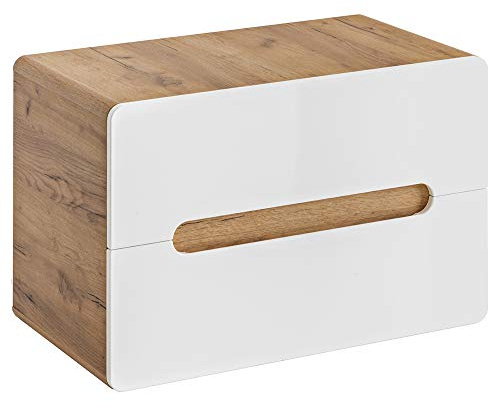 Lomadox Badmöbel Waschbeckenschrank Waschtisch-Unterschrank 80 cm Hochglanz weiß mit Wotan Eiche Nb., 2 Softclose-Schubkästen, B/H/T ca. 80/53/46 cm
