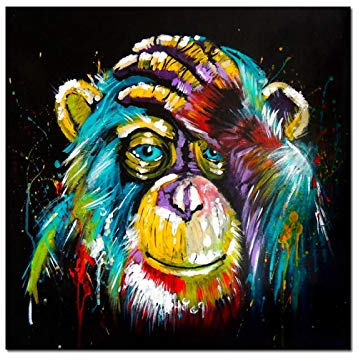 Nativeemie Buntes Denken AFFE Wandkunst Leinwand Wilde Tiere Pop Art Poster Gemälde Wanddekor Bilder Wohnkultur 60x60cm / 23.6 x23.6 Rahmenlos