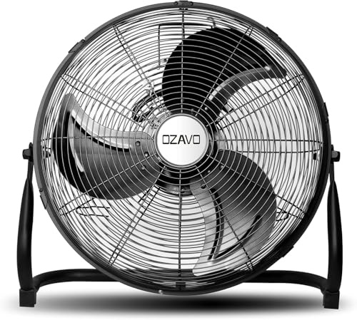 OZAVO Ventilador de Suelo Industrial con Circulador de Aire, Diámetro de Hoja de 45cm (18), Patas Antideslizantes, 3 Aspas, 3 Velocidades, Motor de Cobre, Inclinación Regulable, 100W, Negro
